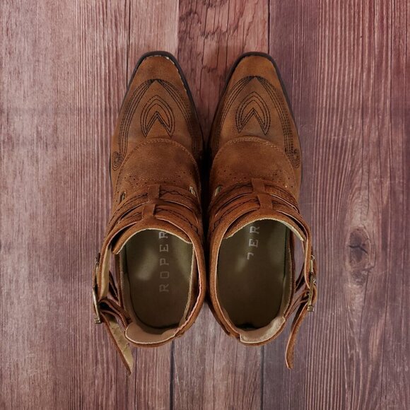 *READ* Roper Womens Size 6 Willa Embroidery Snip Toe Casual Ankle Boots Brown - Picture 6 of 16